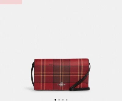 Coach Anna Foldover Crossbody Clutch Purse -  Red Black Tartan Plaid CC801 - Image 1 of 4