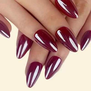 24pcs/Set Deep Cherry Red Mirror Shine Press On Nails Oval Medium - Picture 1 of 2