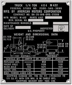 American Motors MIGHTY-MITE Acid Etched Aluminum Data Plate Style 3 - Picture 1 of 1
