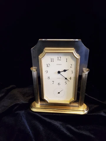 VTG 1970 SEIKO Quartz Brass Battery Mantel Desk Clock separate Second Hand Japan Cover