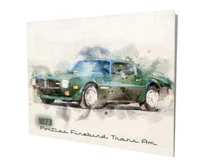 Pontiac Firebird 1973 transmisión automática verde diseño de coche musculoso 16x20 aluminio arte de pared - Imagen 1 de 5