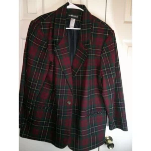 Vintage Sag Harbor Tartan Plaid Blazer Career Jacket Maroon Green Gold Size 20W - Picture 1 of 3