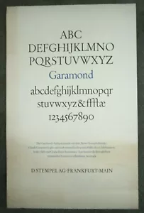 GARAMOND: ABCDE.... Beautiful 1953 TYPOGRAPHY BROADSIDE by HERMANN ZAPF - Foto 1 di 1