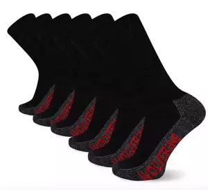 WOLVERINE Mens (6 Pk Crew) Steel Toe Black Cotton Blend Work SOCKS L (7-12) NIP - Picture 1 of 4