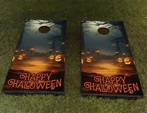 Happy Halloween Custom Wrap for Cornhole Boards Skin Vinyl Decal For Game CA481 - Picture 1 of 12