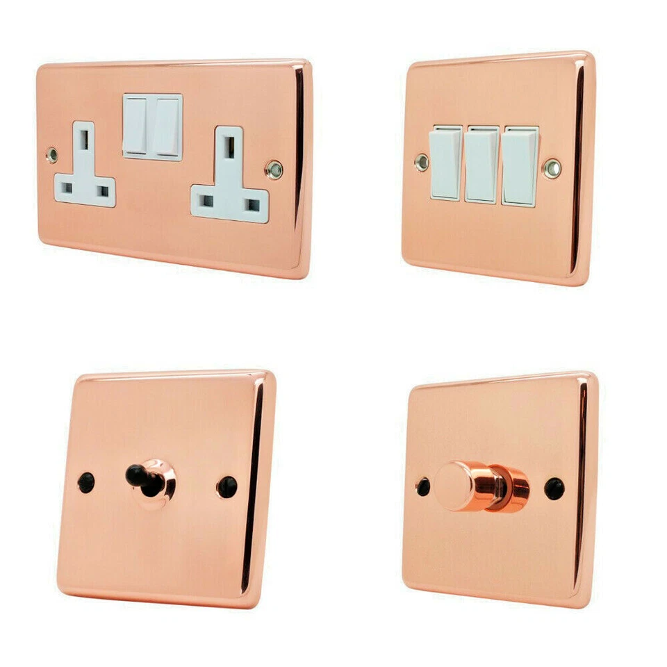 Bright Shiny Polished Copper Plug Sockets Light Switches Dimmers - Whole Range W - Image 1 of 1