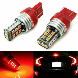 Red 7443 LED Flash Strobe Brake Stop Tail Light Bulbs For Honda Civic CR-V - Picture 1 of 7