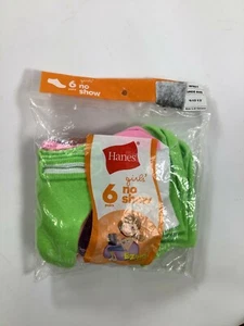 Girls Hanes Multicolor No Show Socks Small (6-10.5) 6 pack NEW! - Picture 1 of 3