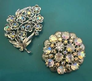 LOTE (2) BROCHE BROCHE JOYERÍA VINTAGE AB ESTRÁS FLOR ESTADO - Imagen 1 de 3