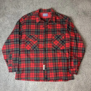 VTG Pendleton Red Wool Plaid Button Up Shirt Adult Size Large - Picture 1 of 8