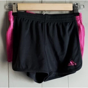 Adidas 3 Stripe Active Mesh Shorts Black & Pink M 10/12 - Picture 1 of 4