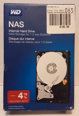 WD NAS 4 TB INTERNAL SATA HARD DRiVE 3.5" 6 GB/s FOR 1-5 BAY SYSTEMS NOS NEW NiB - Image 1 of 4