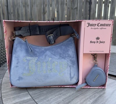 Juicy Couture Shoulder Bag Set with Rhinestones Blue Slate New in Box - Image 1 of 4