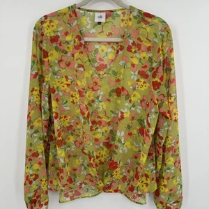 Cabi Blouse Womens Large Yellow Floral Sheer Long Sleeve Top Spring Style 4503 - Picture 1 of 9