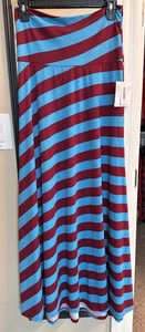 Falda Lularoe Mujer XS Rojo Oscuro Azul Larga Maxi Fluida Elástica Rayas - Imagen 1 de 3