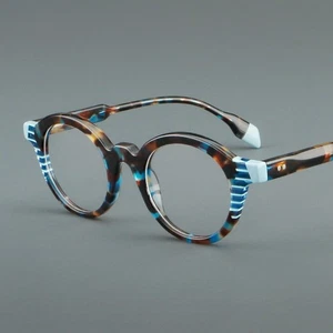 Acetate Eyeglass Frames Women Round Glasses Full Rim Men Retro Spectacles - Picture 1 of 27