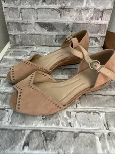 M&S Beige Suede Wedges Wedge Sandals - uk 3 - New & Unworn - Picture 1 of 9