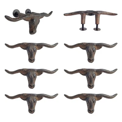 Perilla de tirador de cajón de dirección Longhorn de hierro fundido rústico marrón 4,75" (paquete de 6) Foto 1 de 4