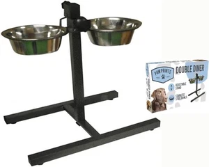 Double Stainless Steel Bowls Pet Dog Food Water set with Adjustable Height Stand - Picture 1 of 4
