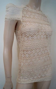 Top ISABEL MARANT panna misto cotone uncinetto pizzo plissettato manica corta tg:0; S - Foto 1 di 7