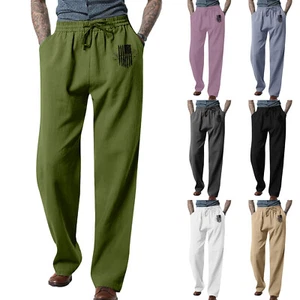 Pants for Men Summer Elastic Waist Solid Loose Fit Work Dress Pants with Poccket - Picture 1 of 24