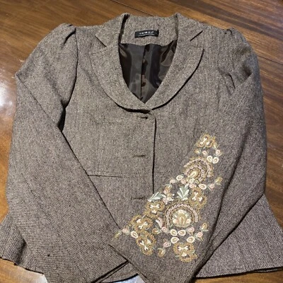 Blazer Mujer Tribal Marrón Lana Con Manga Bordada Forrado 3 Botones Talla 6 Foto 1 de 4