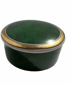 OTAGIRI Malachite Trinket Box Japan Stamp Gold Trim Green Round 2-pc Vintage - Picture 1 of 7