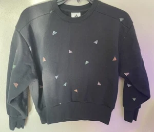 Adidas Logo Crewneck Pullover Sweatshirt Black Girls Kids 7/8 Small S Loose Fit - Picture 1 of 4