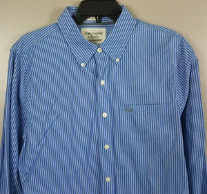 ABERCROMBIE & FITCH MENS BUTTON UP SHIRT BLUE STRIPES MUSCLE FIT NEW (SIZE 2XL) - Picture 1 of 12