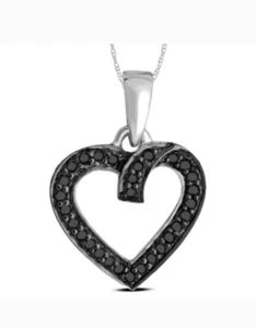 Beautiful Heats Shaped 14 K Gold Over Solid Sterling Silver Black Diamond 18... - Picture 1 of 2