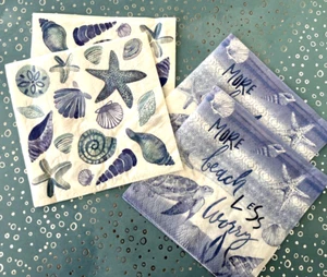 Four Individual Paper Beverage Decoupage Napkins - BEACH OCEAN SEASHELL - Picture 1 of 2