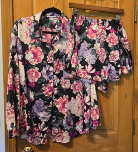 Victoria's Secret Black Floral XXL 2XL Pajama PJ Bottom Sleep Short Set L/S - Bild 1 von 8