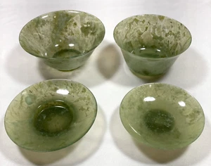 Vintage 4 Piece Chinese Serpentine Jade Colored Bowls with Stand and Cover - Picture 1 of 21