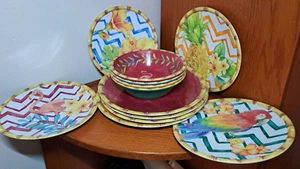 CYNTHIA COULTER 4 Sets Dishes plates & bowls Parrot Bamboo Flamingo - Picture 1 of 8