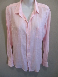 Frank & Eileen Barry L Pink White Italian Linen Button-Up Shirt Resort Beach - Picture 1 of 9