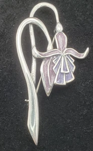 Vintage Sterling Silver 925 Fuchsia Flower Enamel Art Nouveau Brooch Pin - Picture 1 of 8
