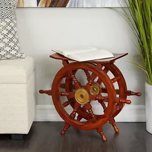 Wooden Ship Wheel Table Stool | Nautical Coffee End Table | Maritime Decor - Picture 1 of 12