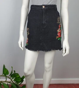 Disney Denim Jean Skirt M, 12  Beauty & Beast Black Embroidered Floral Women - Bild 1 von 12