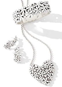 NWTag Brighton LOVE BOUQUET White Heart Necklace Earring Bracelet Set MSRP $228 - Picture 1 of 10