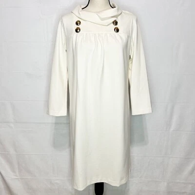 Vestido Vaina Amanda Uprichard Crema Talla L Botones Dorados Rayón/Lycra Elastizado Foto 1 de 4