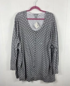 Catherines Cotton Long Sleeve Snap Cardigan Size 3X 26/28 Grey Polka Dots NWT - Picture 1 of 7