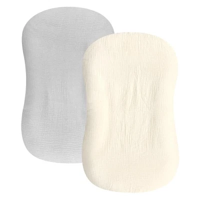 Hooyax Baby Lounger Cover 2 Pack - 100% Muslin 2-Pack, Gray & Creamy-white  - Image 1 of 4