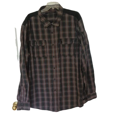 Sean John 男式 4 XL 露营长袖格子纽扣衬衫口袋棉混纺二手状况完好 — 第 1/4 张图片