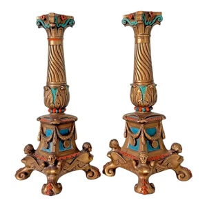 Antique Louis XVI Style Spelter Candlesticks with Figural Sphinx Bases - Picture 1 of 10