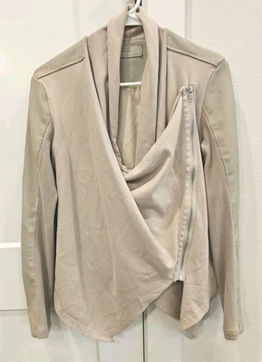 Blank NYC Mixed Media Moto Jacket Coat Womens SZ S Taupe Vegan Leather  - Image 1 of 4