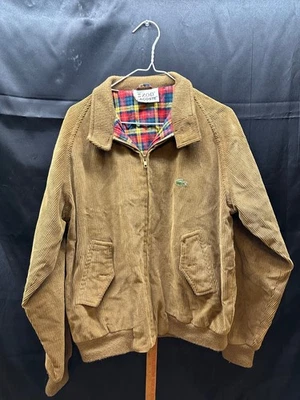 Vintage 80s Izod Lacoste Corduroy Bomber Jacket Men’s Sz Large Brown Plaid - Image 1 of 4