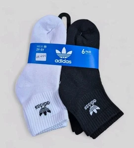 ADIDAS Boys Socks 1/4 Crew Cushion Moisture Wicking 6 Pair Shoe Size 2Y-5Y - Picture 1 of 4