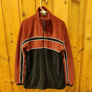 Scandia Woods Full Zip Fleece Jacket Men's Size Large Burgundy Black Striped - Picture 1 of 13