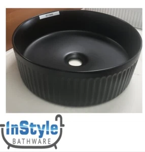 New- Kalvia Range-Round Fluted Ceramic Basin- MATT BLACK - Picture 1 of 5