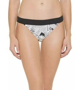 New DKNY White/Black Newsprint Low Rise Bikini Swim Bottom, US Small NWT - Picture 1 of 4